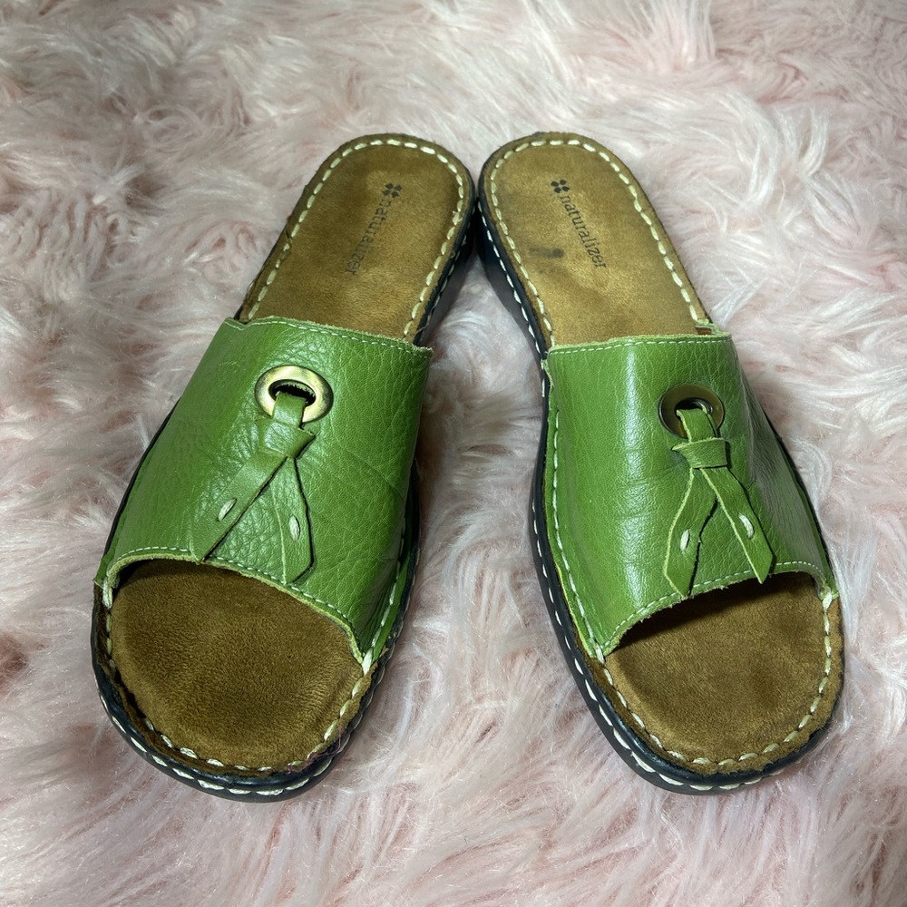 Naturalized Green Slide Sandals.  Size 8W. Like New. Upper Leather.